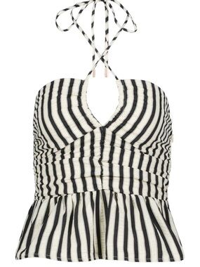 BLOW OUT SALE! bishop + young Black and White Striped Peplum Halter Bikini Top